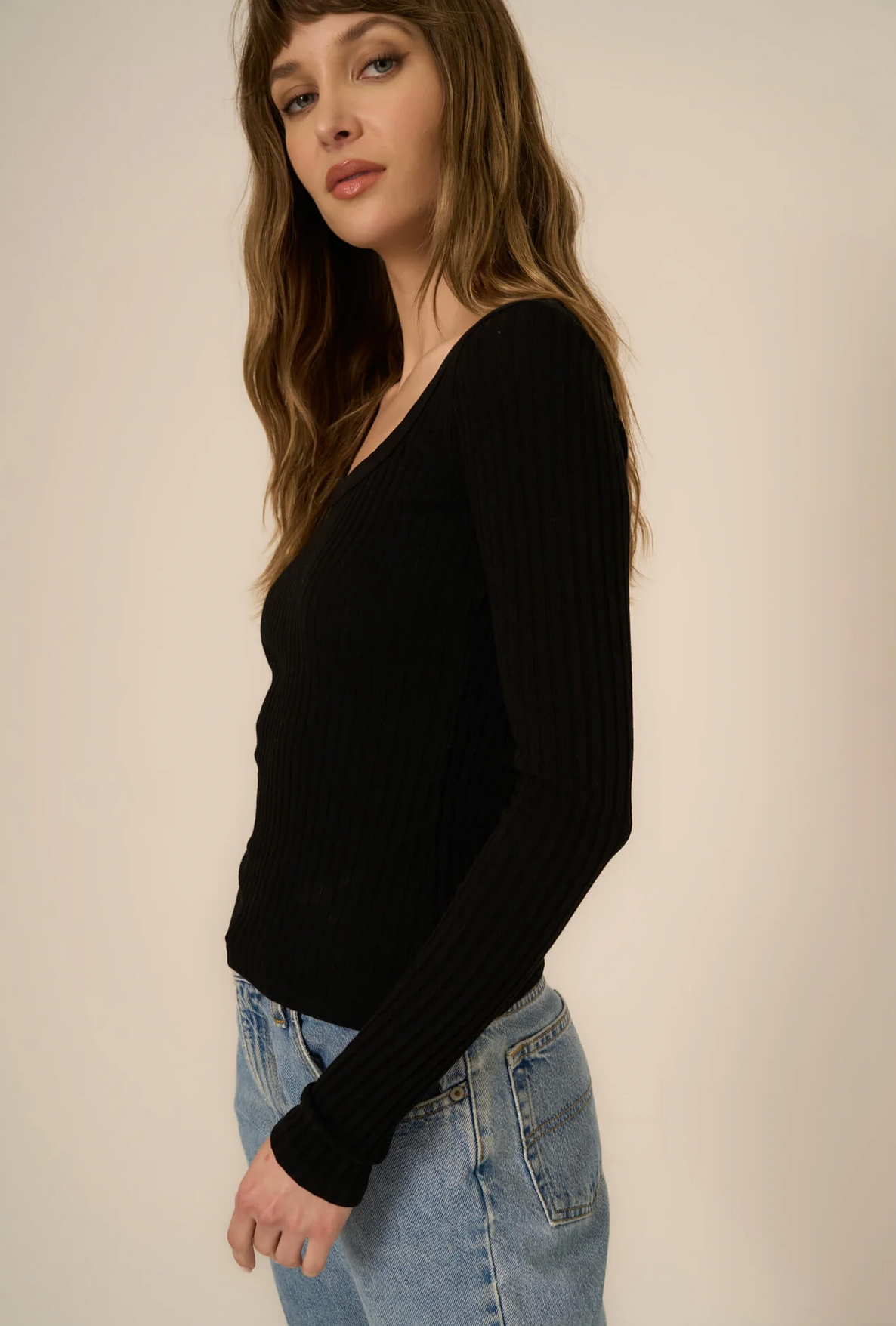 What's The Scoop Washed Rib Long Sleeve