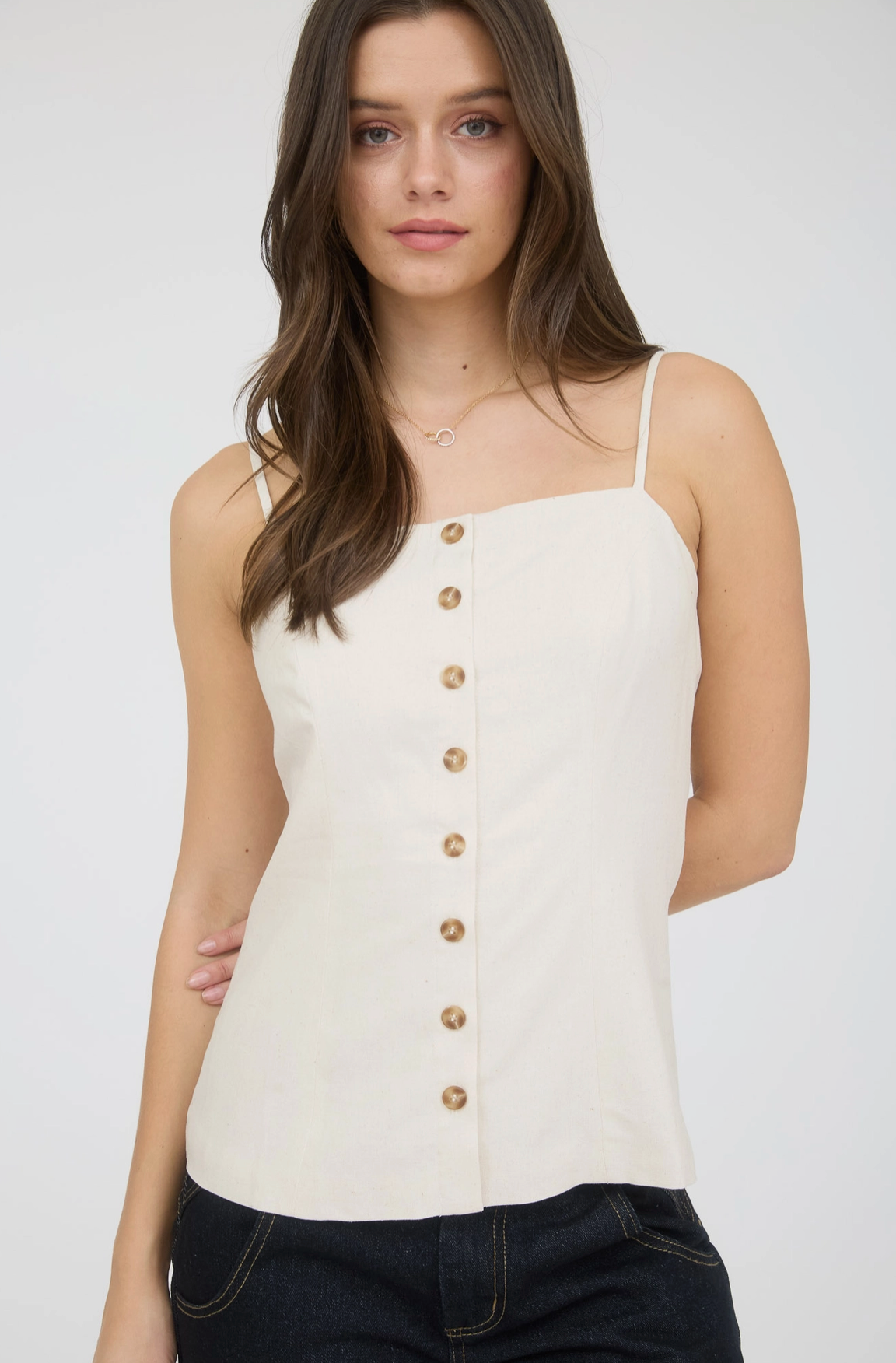 Laurel Linen Button Tank