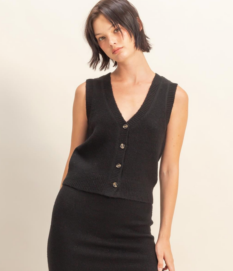 Onyx Button Knit Vest
