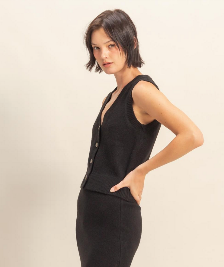 Onyx Button Knit Vest