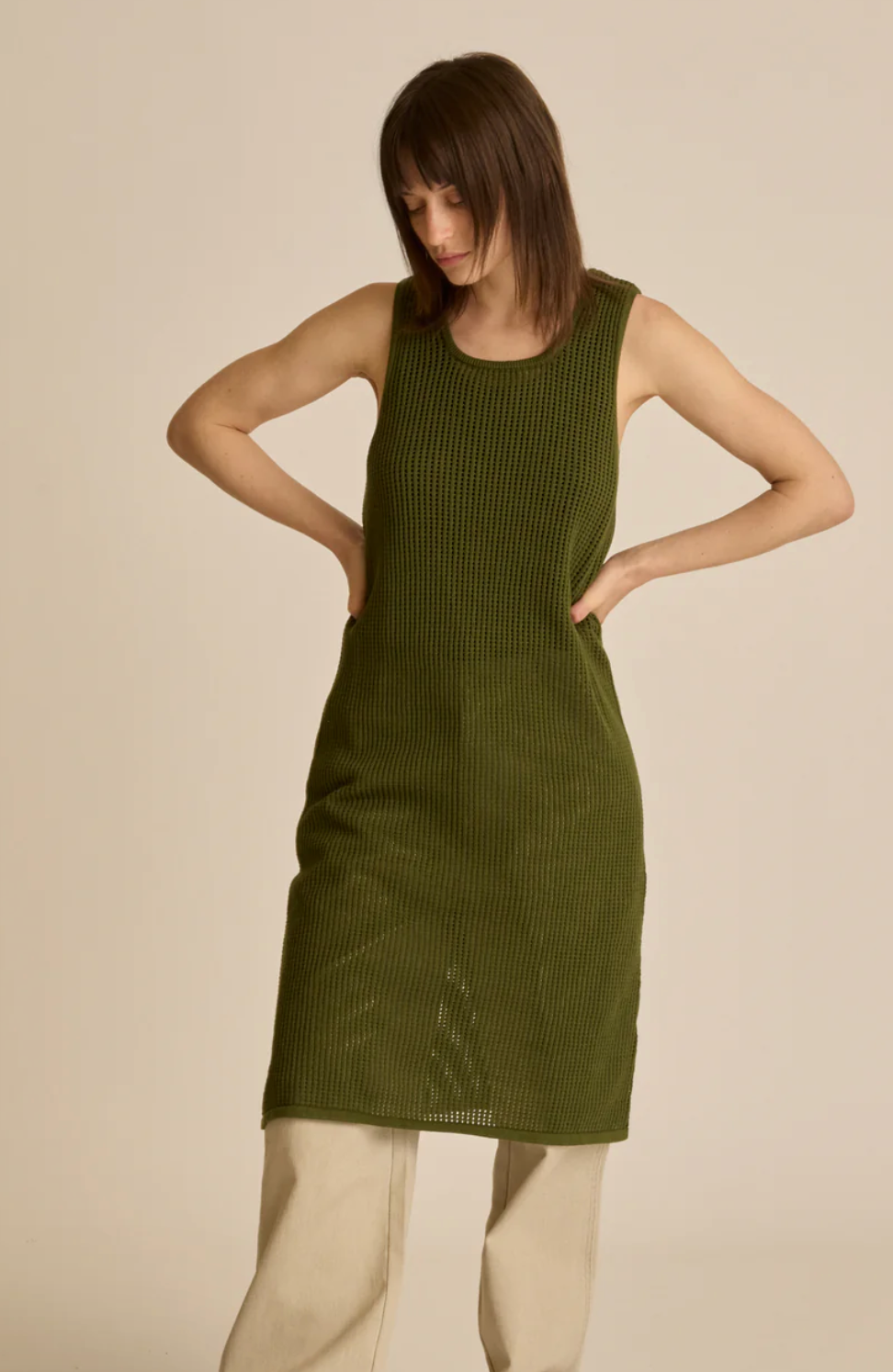 Obey Minerva Open Stripe Dress, Olive Colour: Olive, Size: M Obey Minerva Open Stripe Dress, Olive Colour: Olive, Size: M