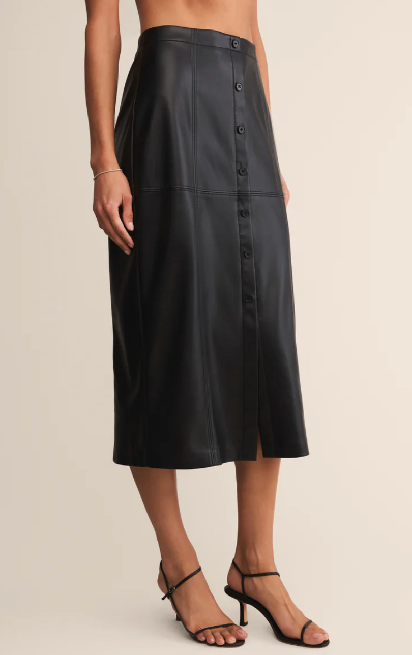 Reine Faux Leather Midi Skirt