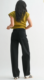 Button Down Slim Wide Leg Denim