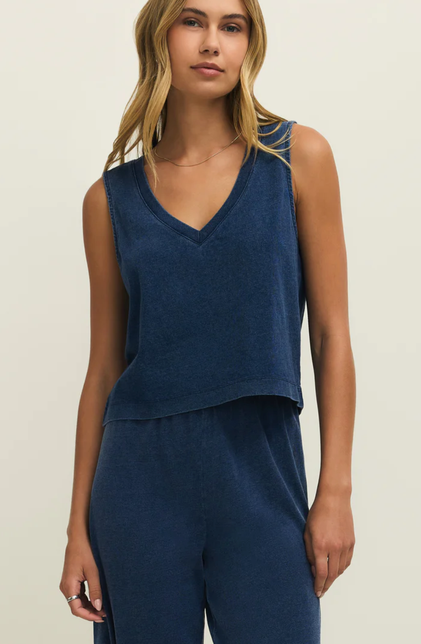 Sloane V-Neck Jersey Denim Top