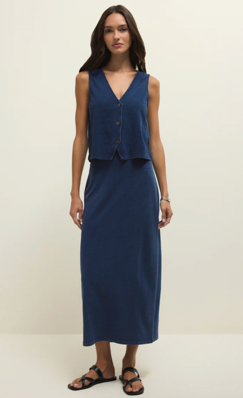 Gail Jersey Denim Midi Skirt