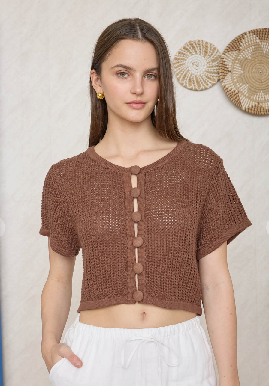 Cocoa Breeze Crochet Button Top