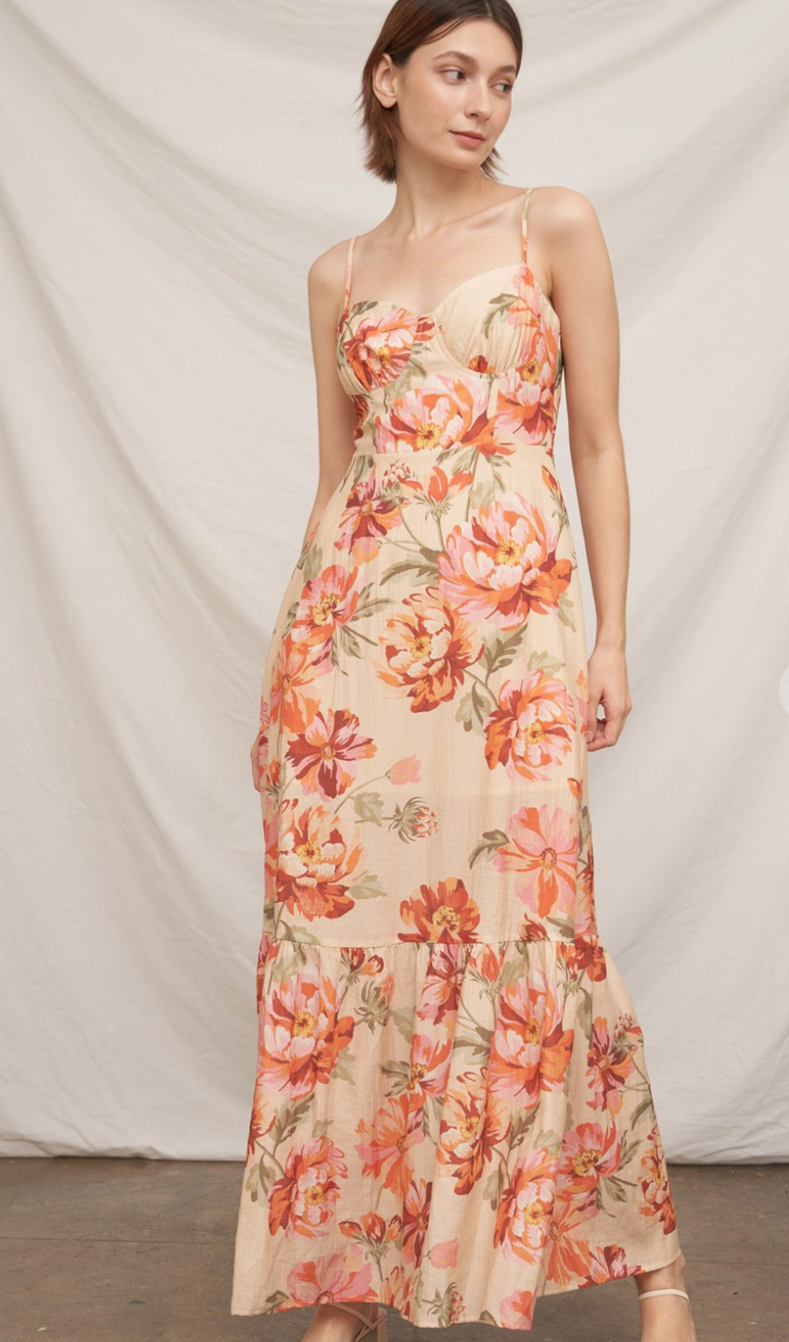 Sunset Garden Floral Maxi Dress - En Creme BGE / LRG Sunset Garden Floral Maxi Dress - En Creme BGE / LRG