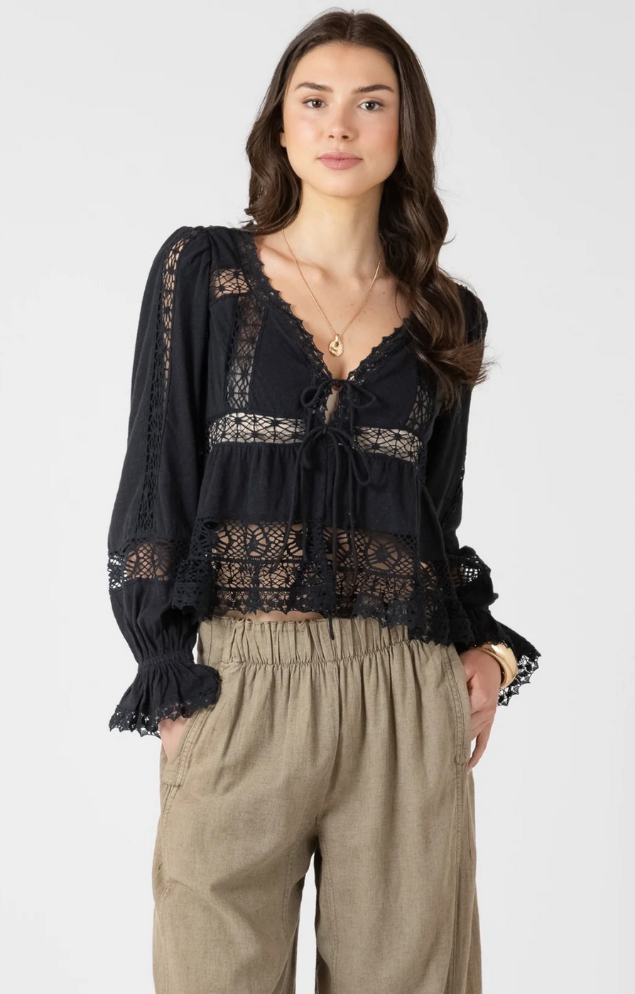 Midnight Lace Tie Front Blouse