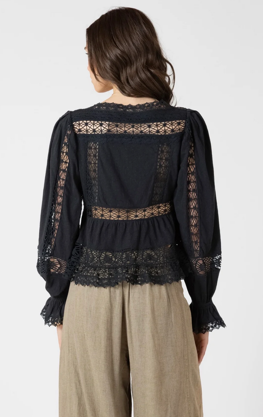 Midnight Lace Tie Front Blouse