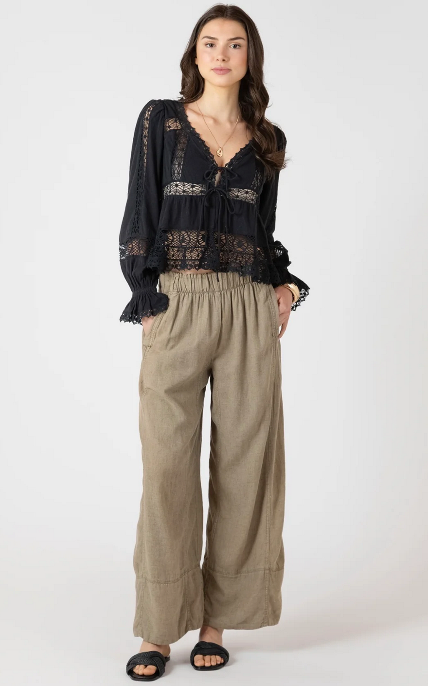 Midnight Lace Tie Front Blouse