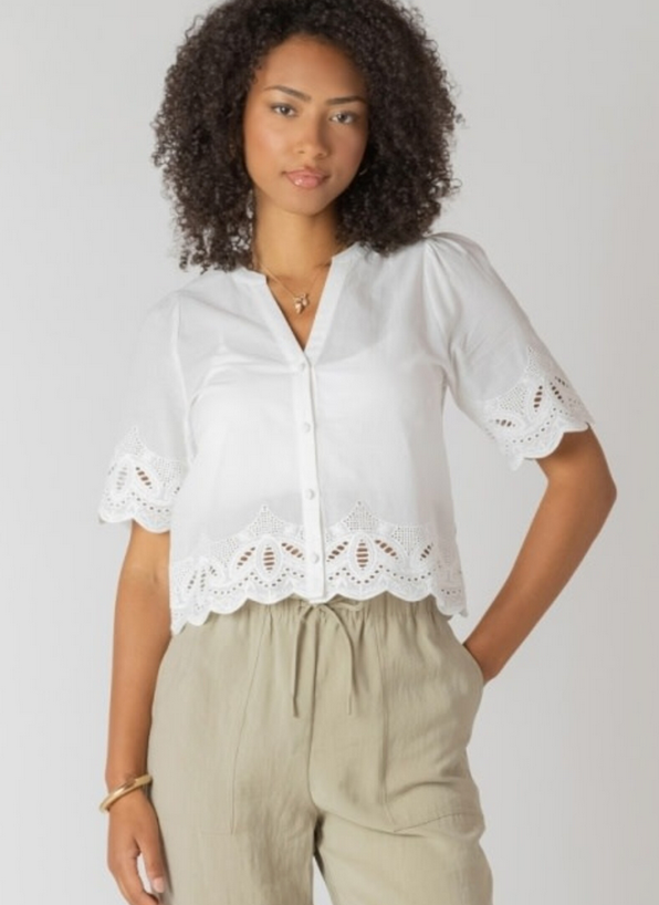 Breeze Lace Trim Button Up Top