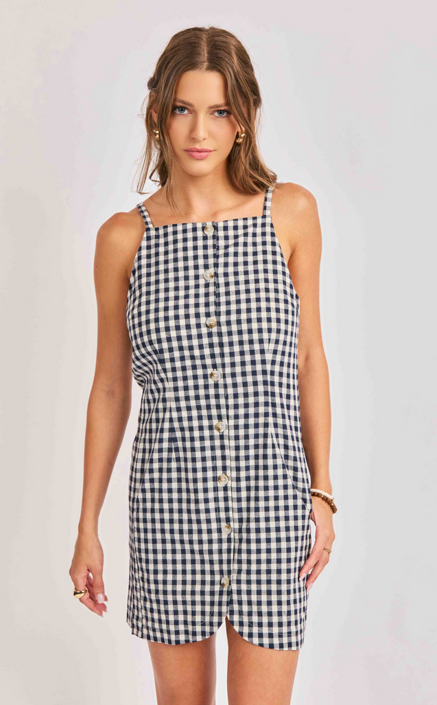 Mustang Gingham Button Mini Dress