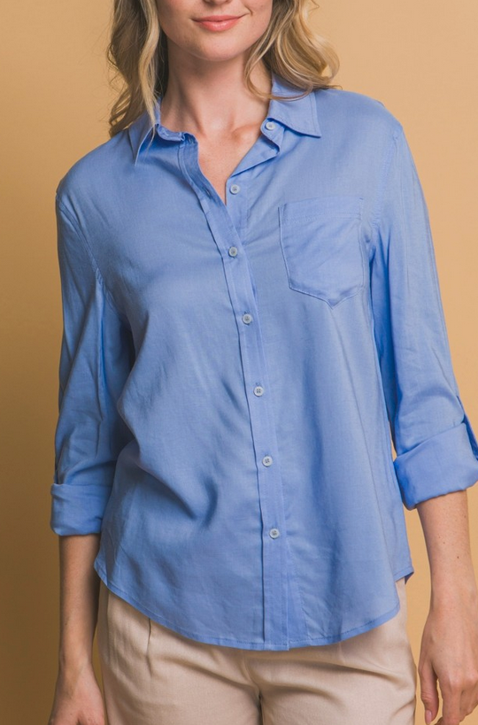 Sky Blue Linen Blend Shirt