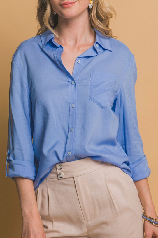 Sky Blue Linen Blend Shirt