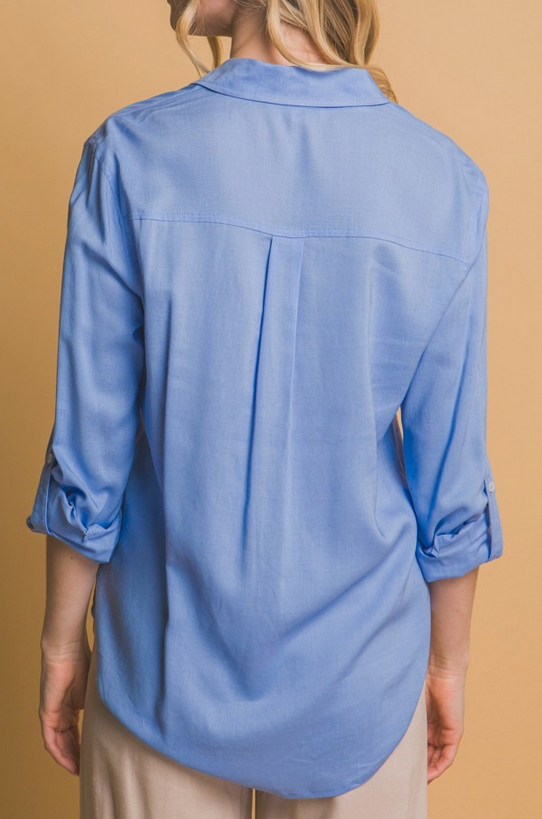 Sky Blue Linen Blend Shirt