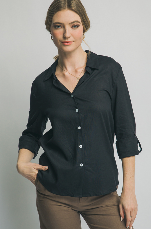 Essential Linen Blend Button Down Top