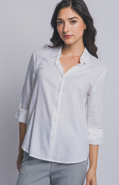 Essential Linen Blend Button Down Top