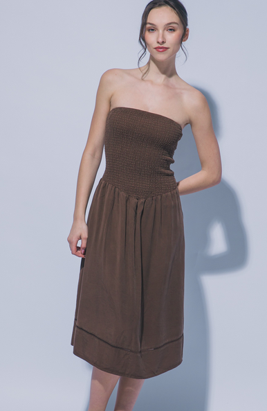 Mila Smocked Strapless Midi Dress