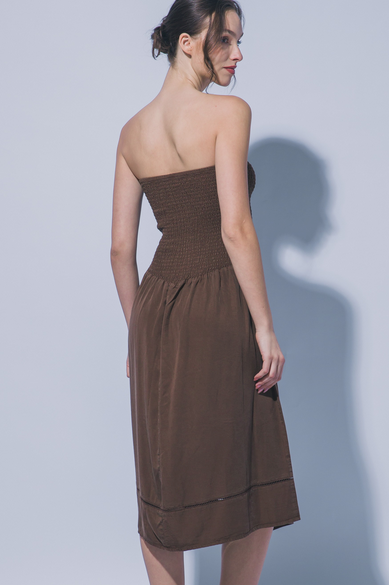 Mila Smocked Strapless Midi Dress