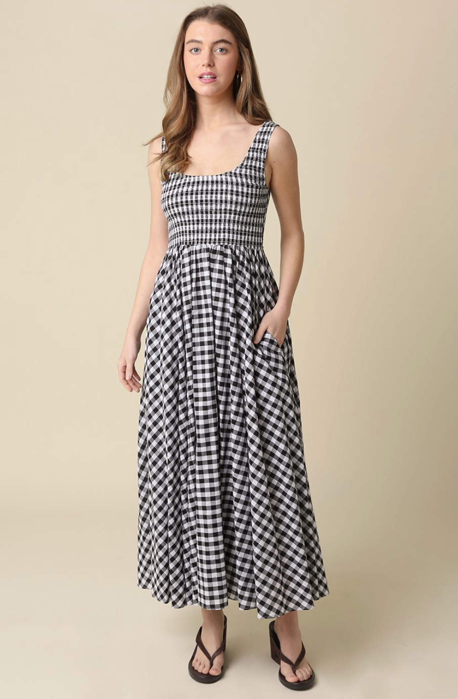 Maren Gingham Smocked Maxi Dress