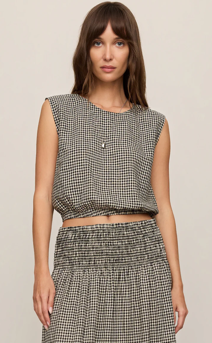 Merit Cropped Gingham Linen Top