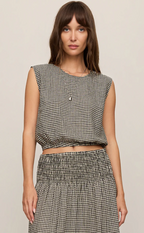 Merit Cropped Gingham Linen Top