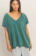 Oversized V-Neck Washed Top