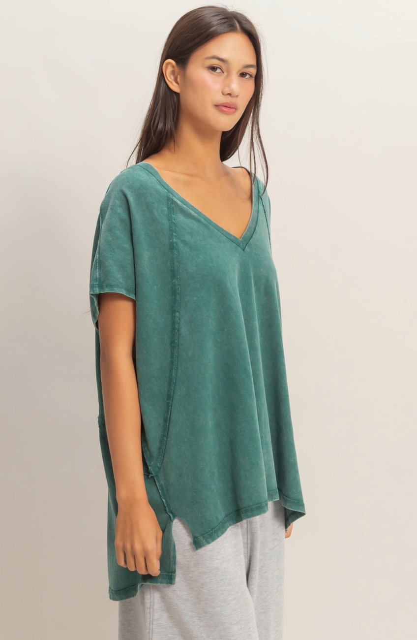 Oversized V-Neck Washed Top