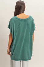 Oversized V-Neck Washed Top
