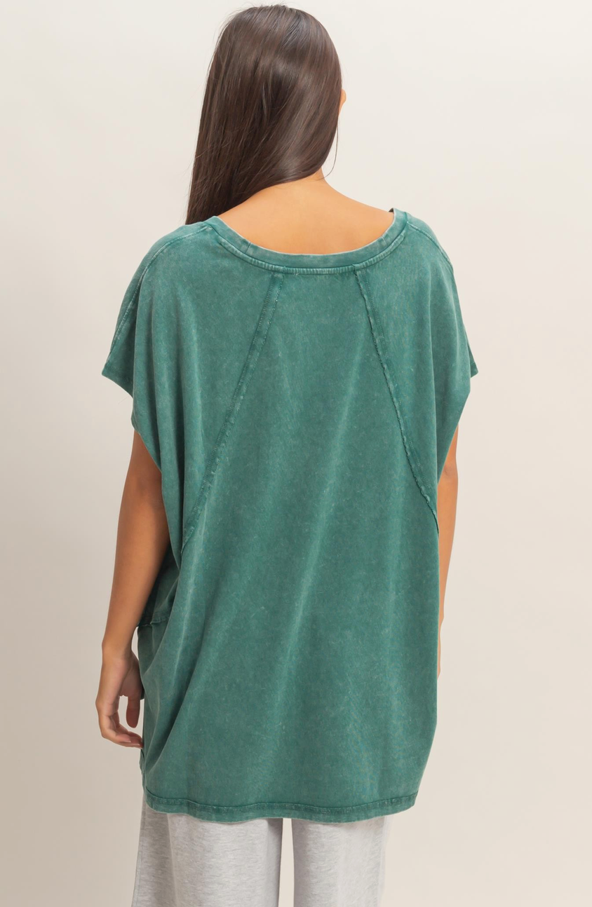 Oversized V-Neck Washed Top