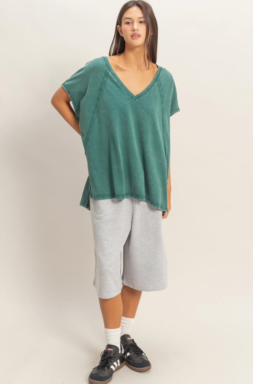 Oversized V-Neck Washed Top