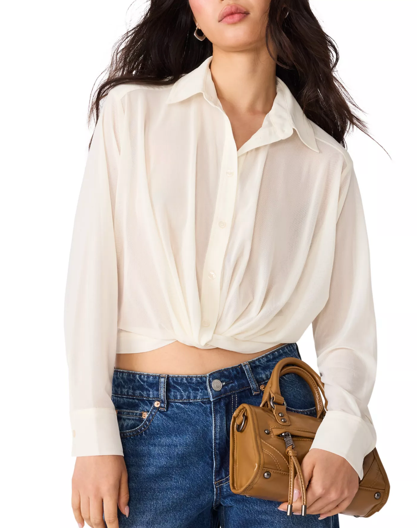 Sage Twisted Hem Button Front Top
