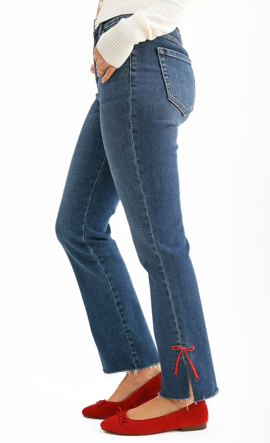 Bow Split Hem Straight Jean