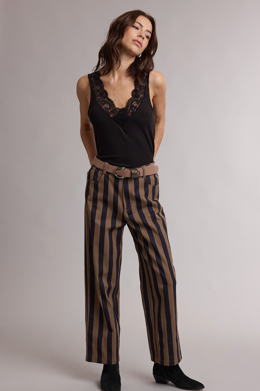Ribbed Lace Trim Knit Tank