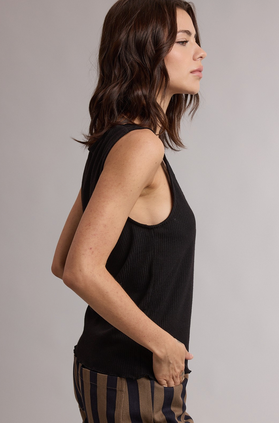 Ribbed Lace Trim Knit Tank