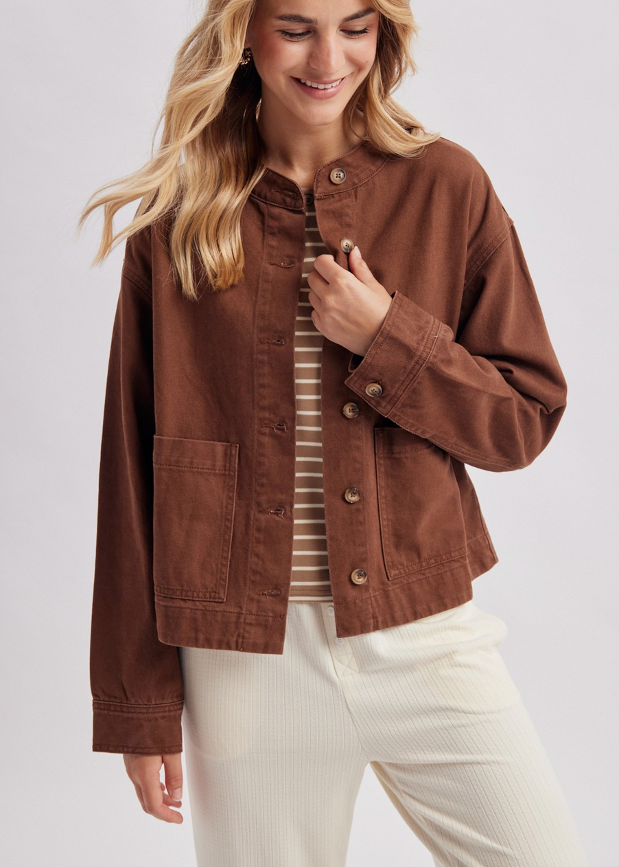 Cotton Denim Button-Up Utility Jacket