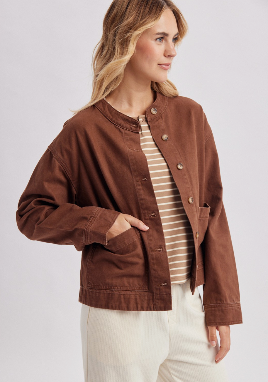 Cotton Denim Button-Up Utility Jacket