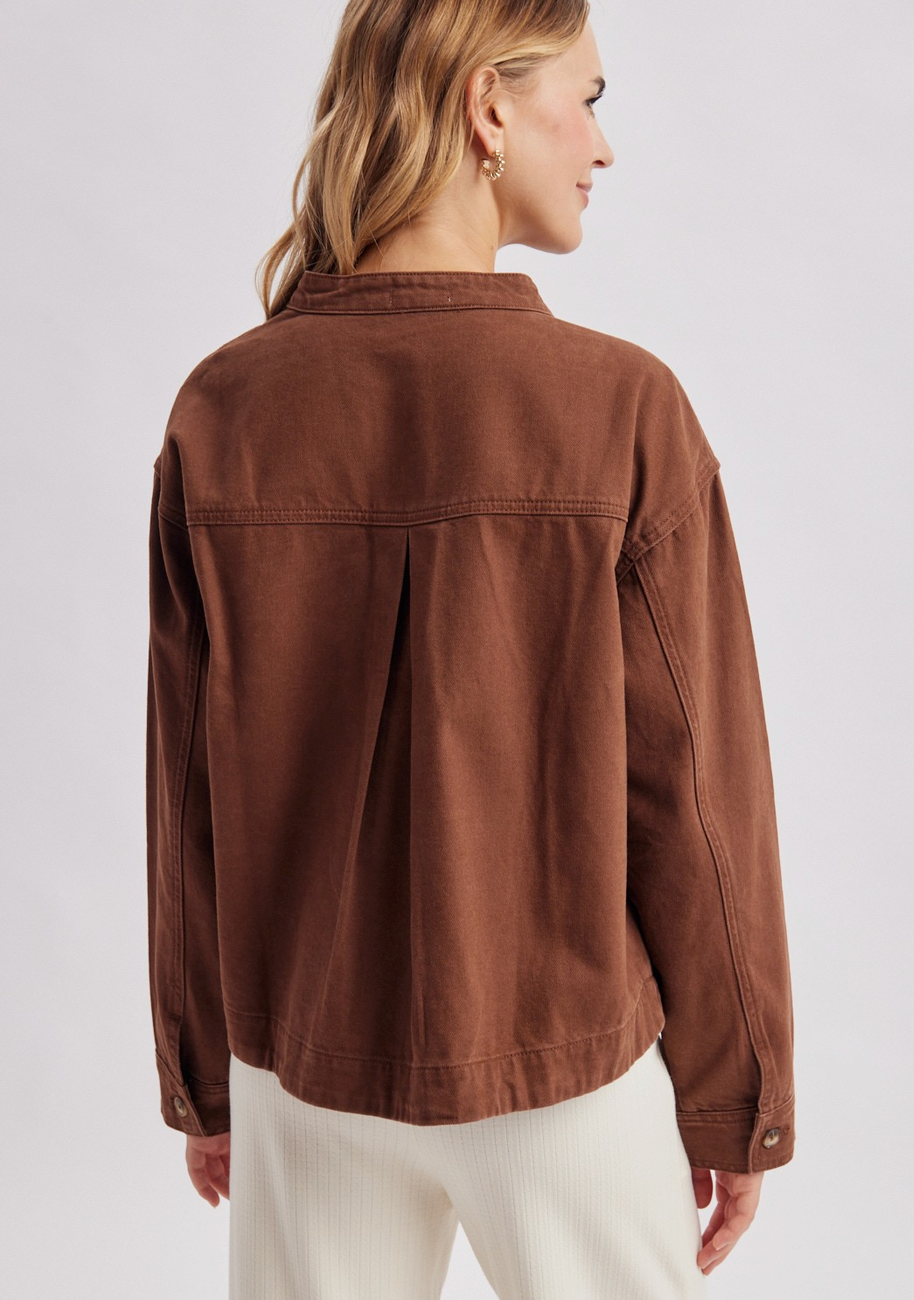 Cotton Denim Button-Up Utility Jacket