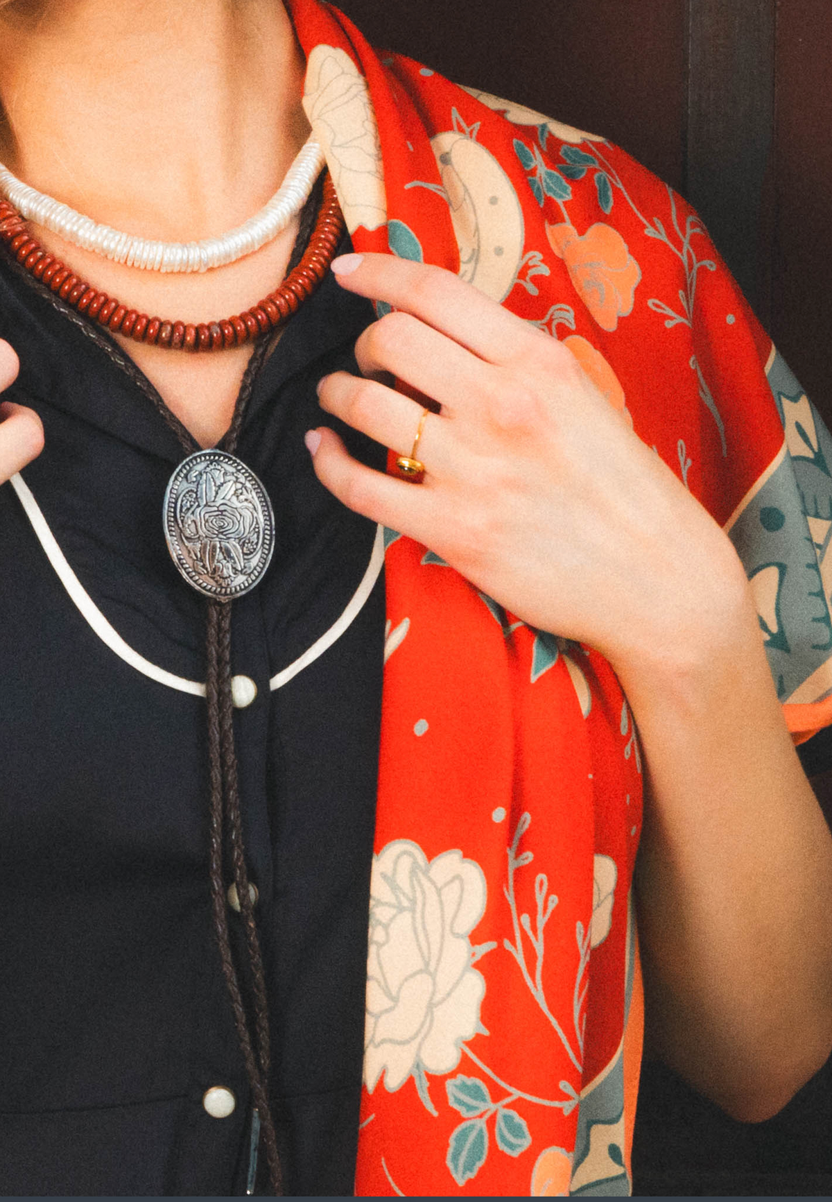 Western Floral Bolo Tie